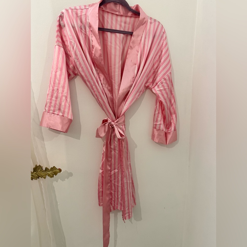 Striped Pink Satin Tie-Waist Robe - Women's Intimates & Sleepwear